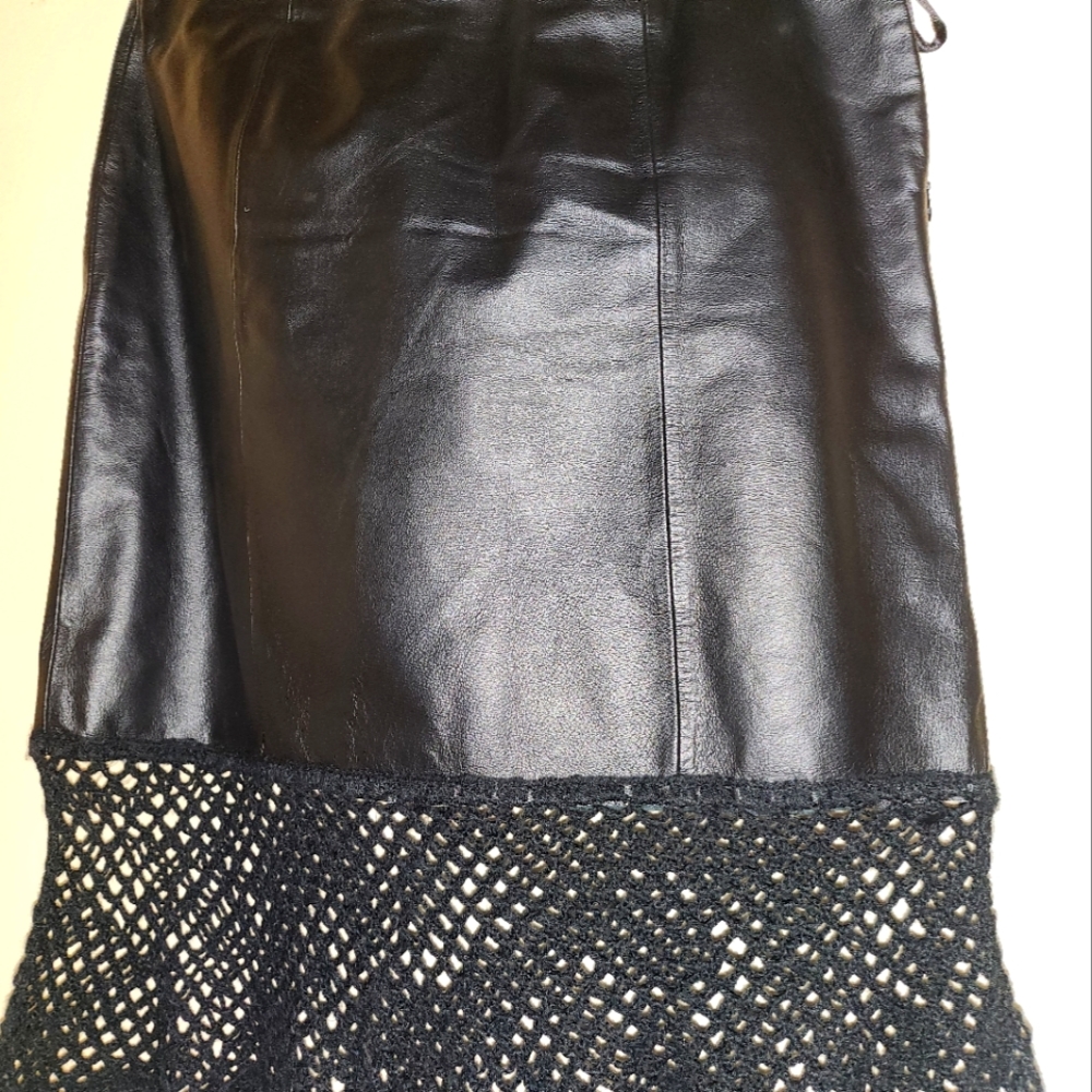Black leather midi skirt